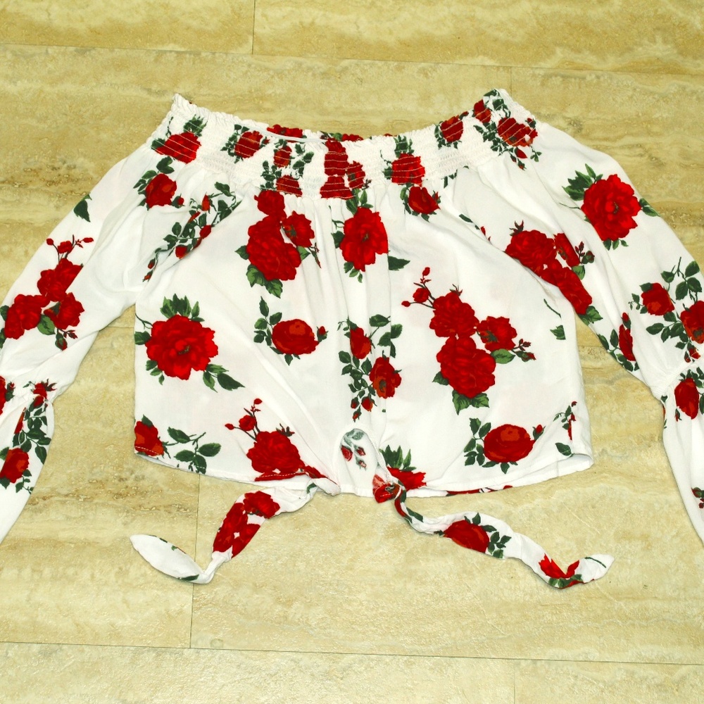off the shoulder floral crop top